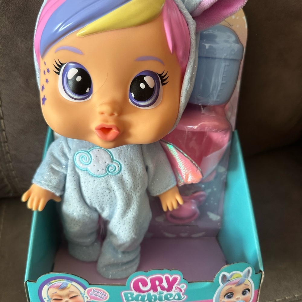 Cry Babies Doll with Sparkling Blue and Pink Outfit